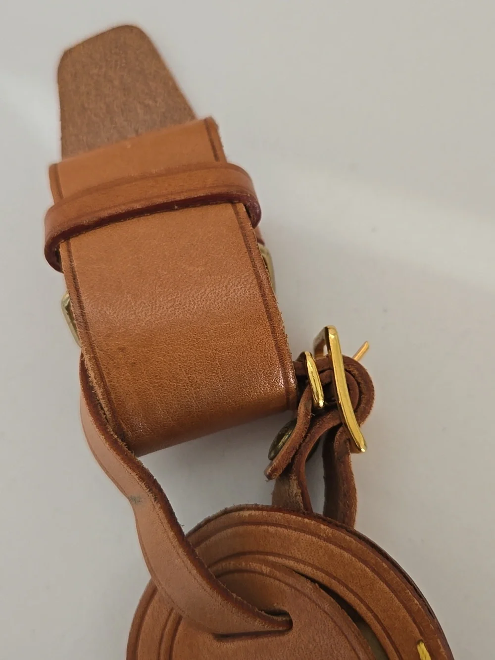 Louis Vuitton Brown Leather Luggage Tag with Yellow Stitching, GUC